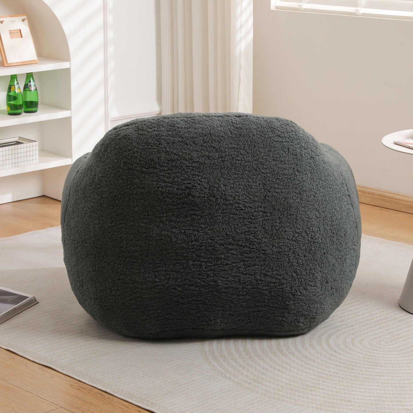 Giant Bean Bag Chair For Adults, Spacious Memory Foam Bean Bag Sofa With Armrests Teddy Fabric, Comfy Seating For Living Room Or Bedroom - Light Grayish Green