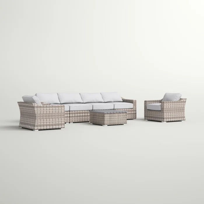 6 Person All Weather Sectional Seating Group With Cushions - Gray Mix
