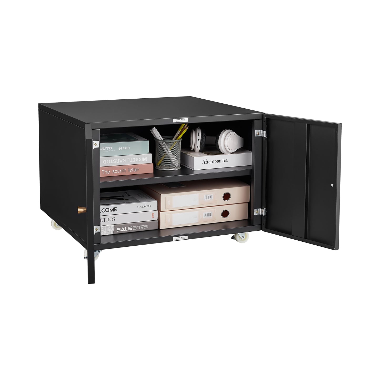 26" Office Furniture Copier Cabinet 2 Door Steel Copier Stand Mobile Pedestal File Printer Stand - Black