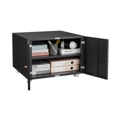 26" Office Furniture Copier Cabinet 2 Door Steel Copier Stand Mobile Pedestal File Printer Stand - Black