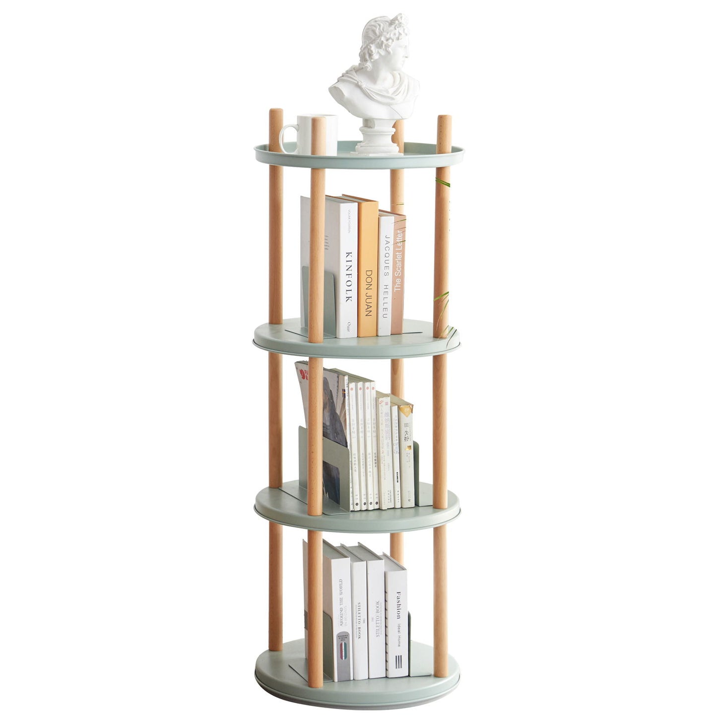 Storage Shelf, 360ÔøΩÔøΩÔøΩÔøΩÔøΩÔøΩÔøΩÔøΩÔøΩÔøΩÔøΩÔøΩÔøΩÔøΩÔøΩ Rotating Bookshelf, 4 Tier Bookcase With Large-Capacity Storage Space, Multifunctional Storage Rack, Compact Design For Living Room - Natural