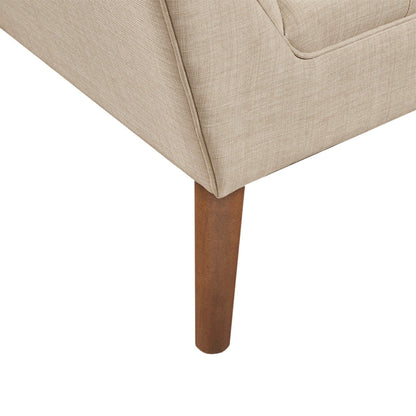 Mid - Century Lounge Chair With Button Tufting Polyester And Pecan Wood - Beige