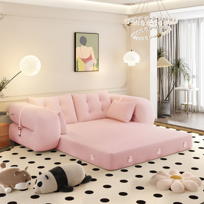 Human Dog Bed, Lazy Sofa Couch, Multifunctional Foldable Sofa Bed, 3 In 1 Teddy Fabric Sleeper Sofa Bed For Living Room Guest Bed, Playroom - Pink
