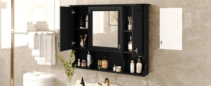 Wall Mounted Bathroom Medicine Cabinet, Modern Bathroom Wall Cabinet With Mirror, Mirror Cabinet With Open Shelves - Black