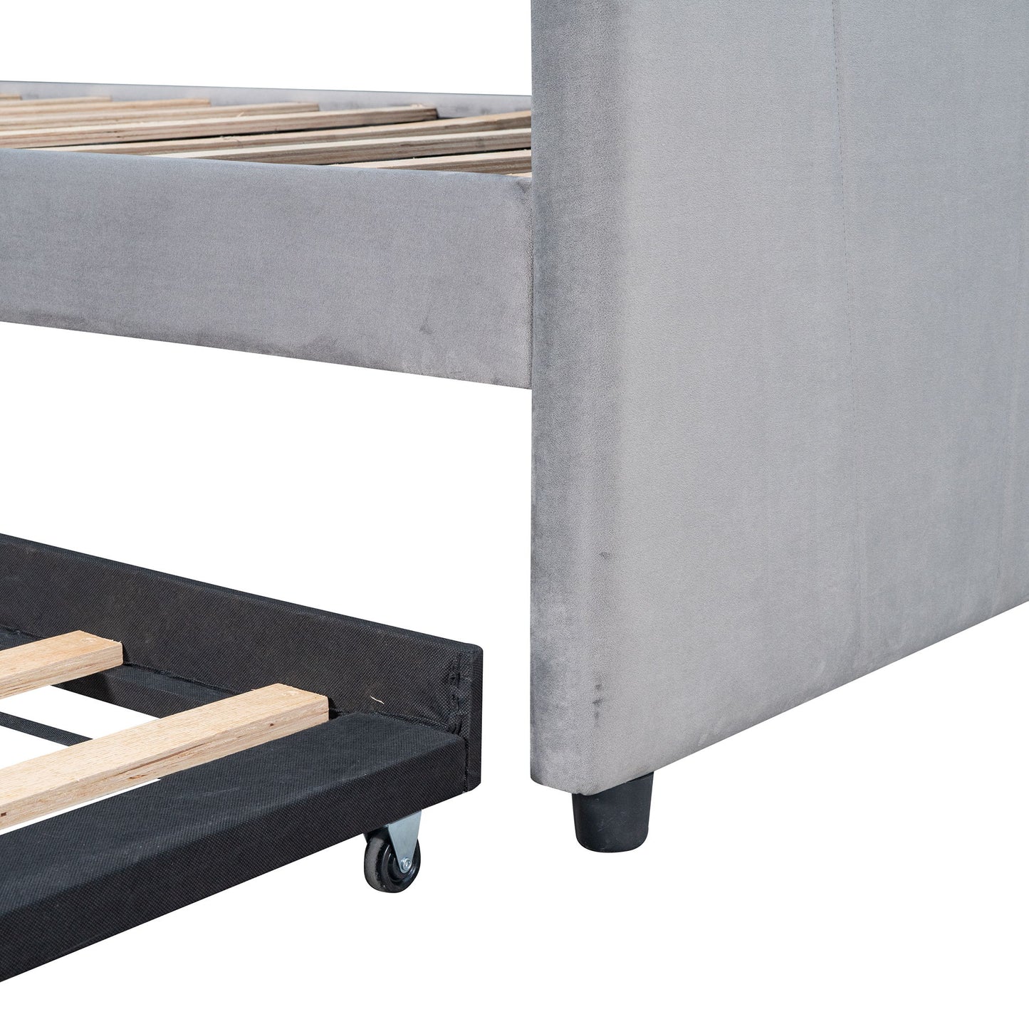 Twin Size Upholstered Daybed Sofa Bed With Trundle And Slat - Gray