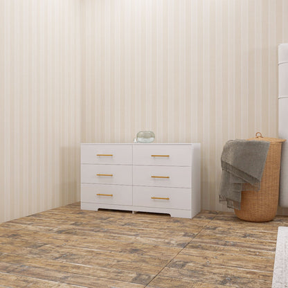 Large 6 Drawers Chest Of Drawer Dressers Table With Golden Handle - White