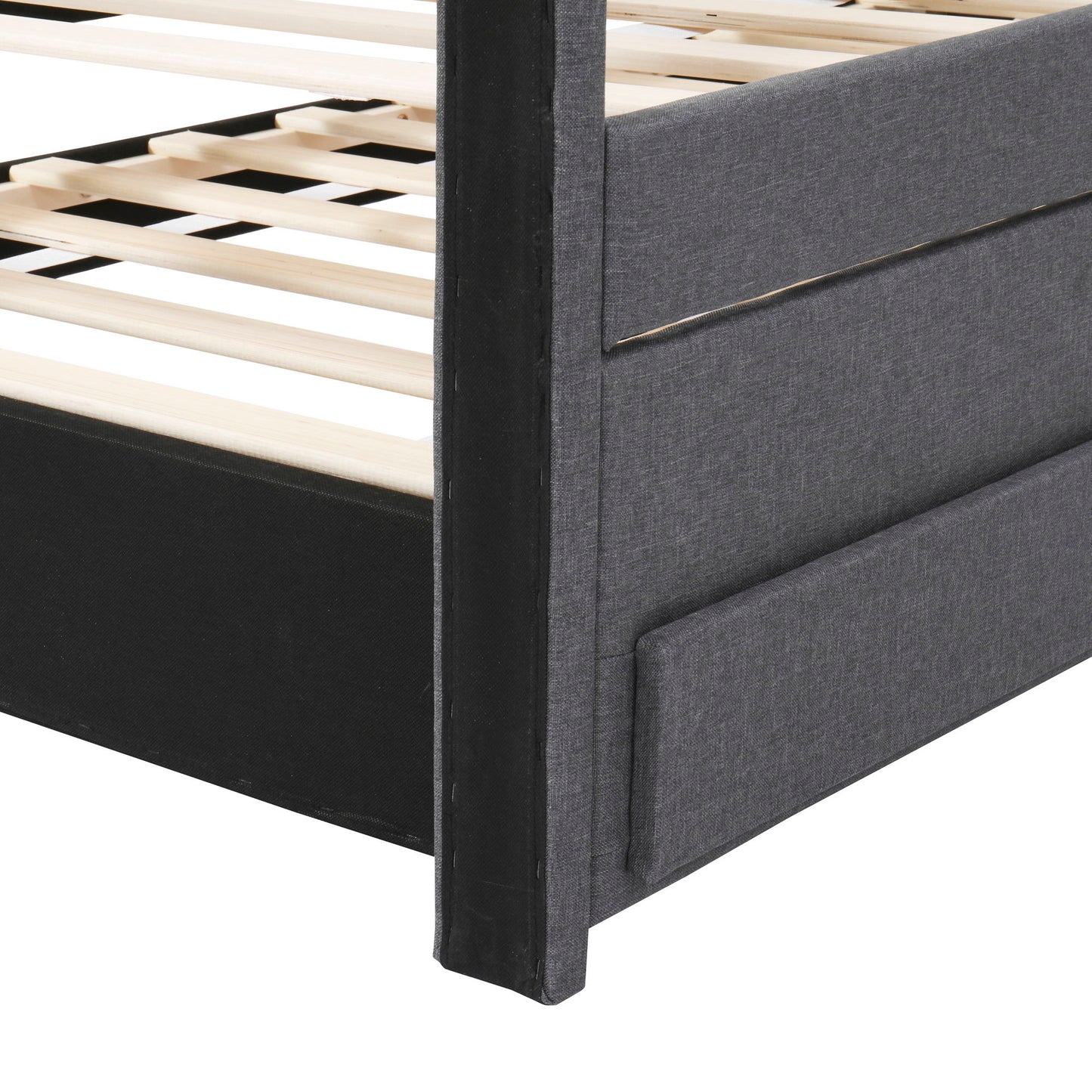 Twin Size Upholstered Platform Bed With Trundle And 3 Drawers - Gray