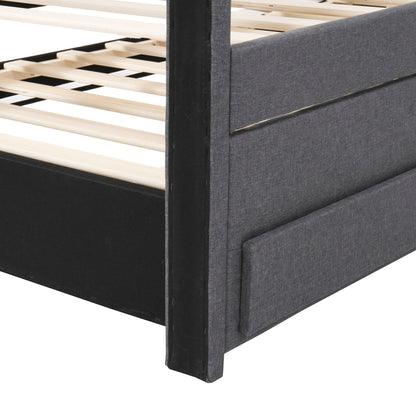 Twin Size Upholstered Platform Bed With Trundle And 3 Drawers - Gray