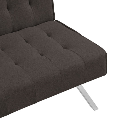 Faux Linen Wood Frame Futon Sofa Bed With Stainless Legs - Espresso