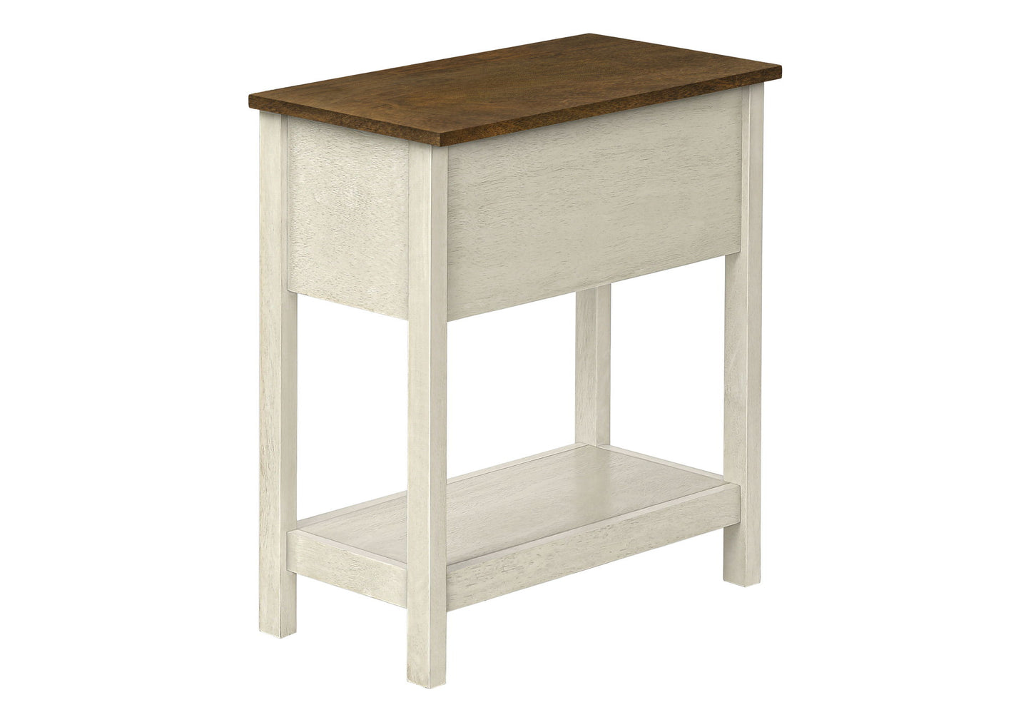 Accent End Table, 2 Tier, Narrow, Lamp, Storage Drawer, Transitional - White
