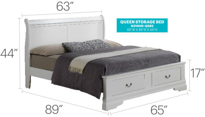 Louis Phillipe - Queen Elegant Storage Bed - White