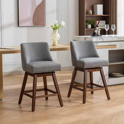 Counter Height Swivel Barstools, 26'' H Seat Height Upholstered Bar Stools (Set of 2), Fabric - Gray