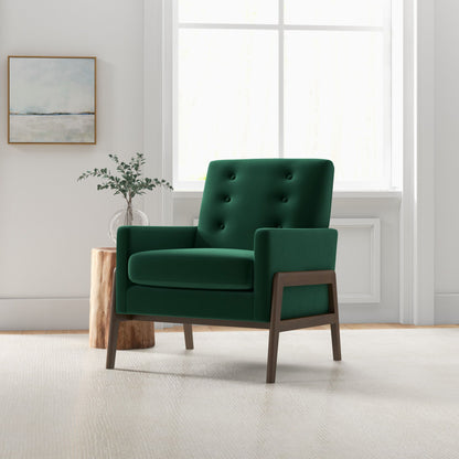 Cole - Solid Wood Lounge Chair - Green Fabric