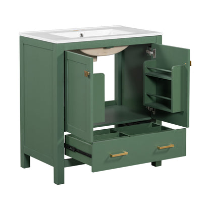 Bathroom Vanity With Single Sink, Combination Under Counter Sink, Bathroom Storage Cabinet With 2 Doors And A Drawer, Soft Closure, Multifunctional Storage - Green