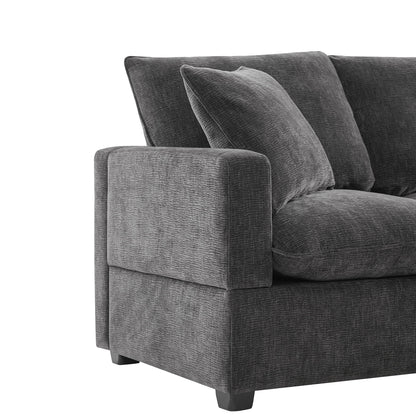 Modern, Modular Sofa, 4 Seat Chenille Sectional Couch Set With 2 Pillows Included, Freely Combinable Indoor Funiture - Black / Gray