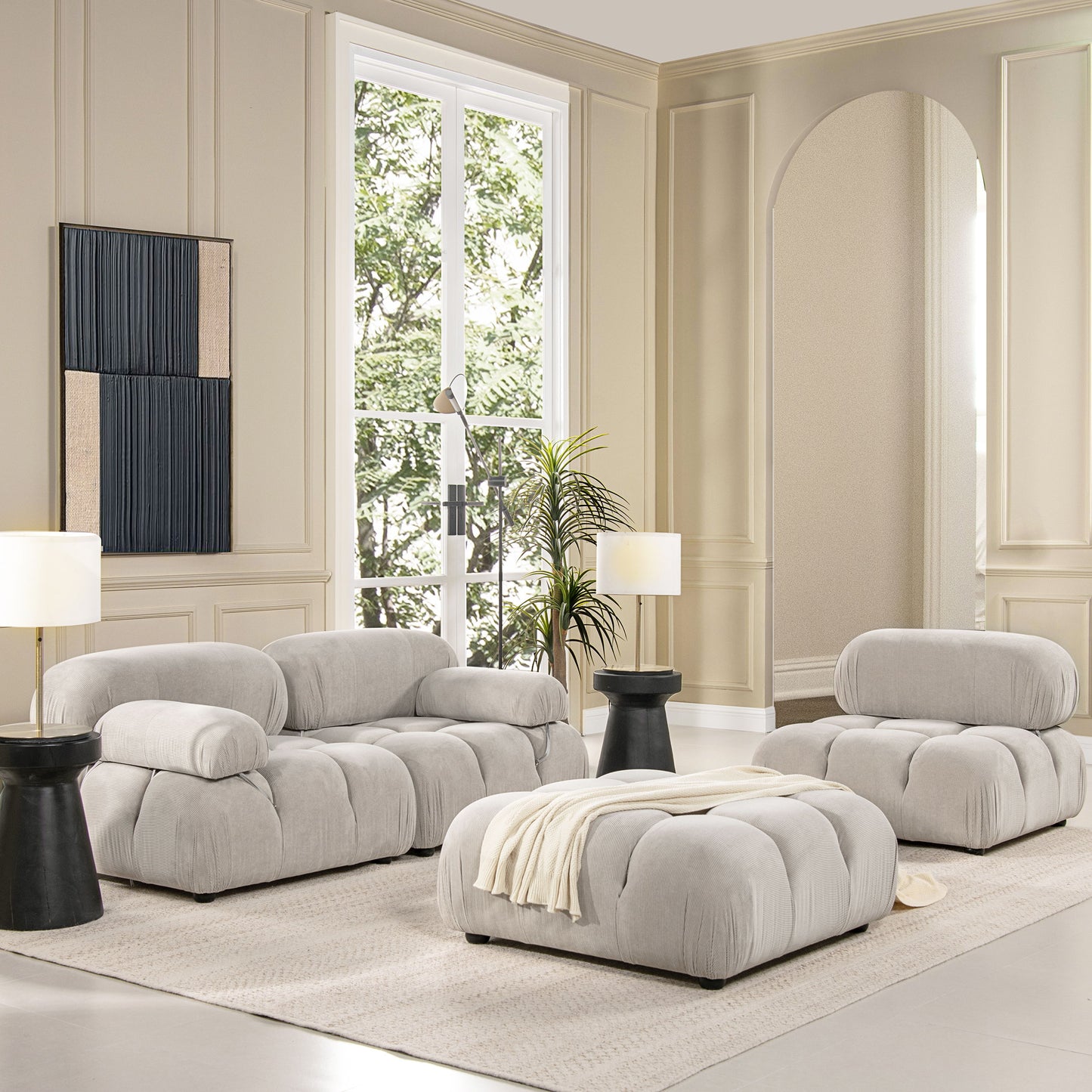 Marcel - Bubble Modular Modern Cocktail Ottoman - Pebble Gray