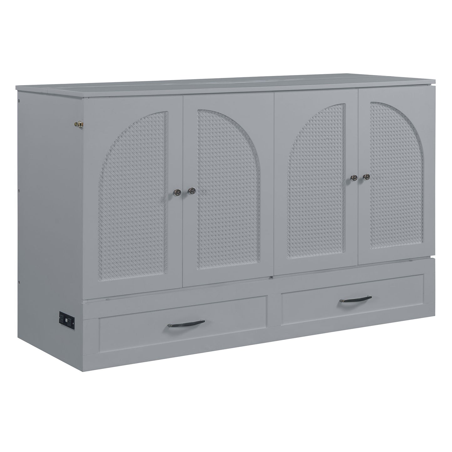 Queen Size Murphy Bed With Large Drawers - Gray