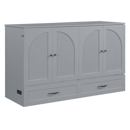 Queen Size Murphy Bed With Large Drawers - Gray