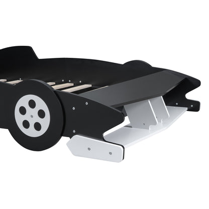 Full Size Race Car Shaped Platform Bed With Wheels - Black
