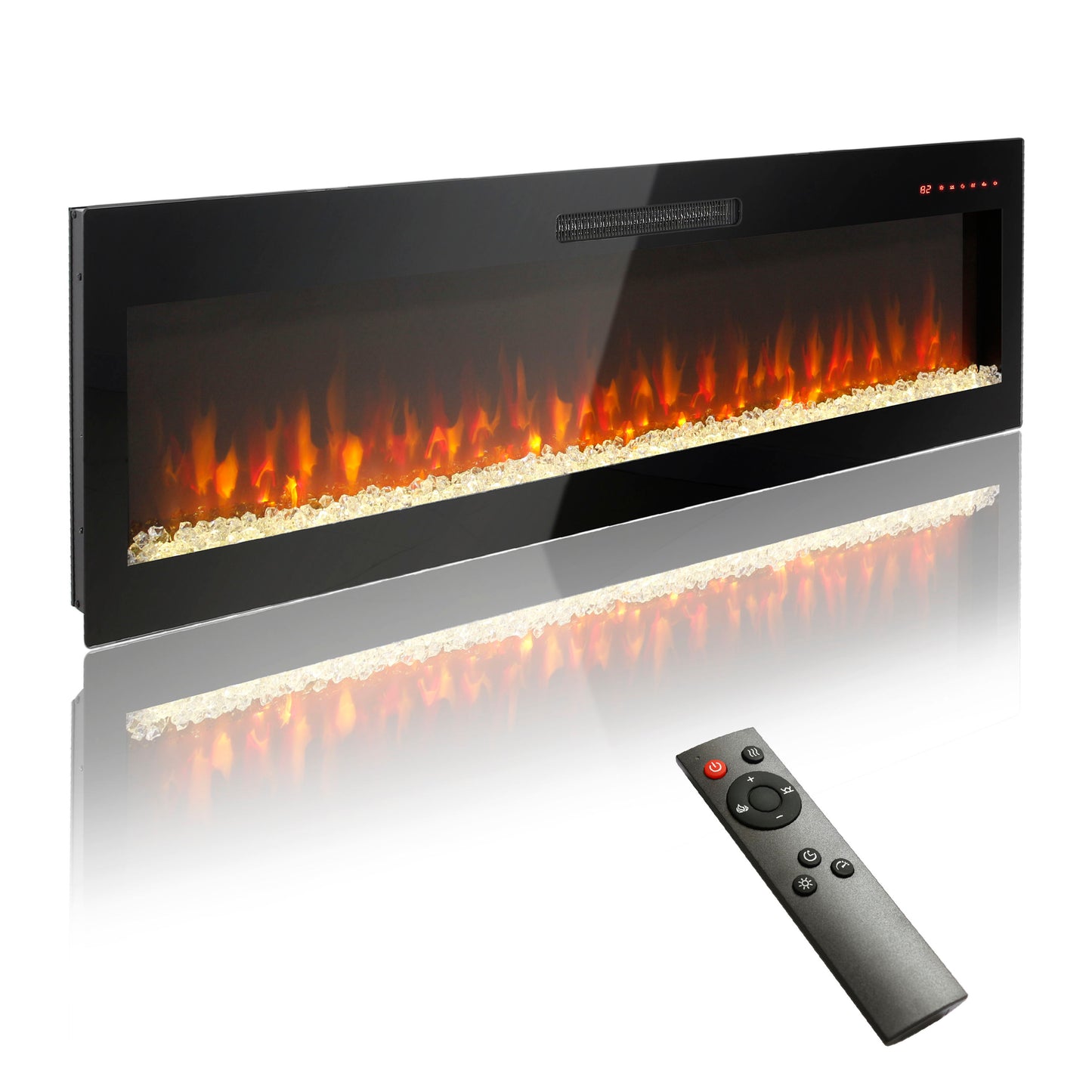 60" Electric Fireplace, Recessed And Wall Mounted Fireplace - Antique Black