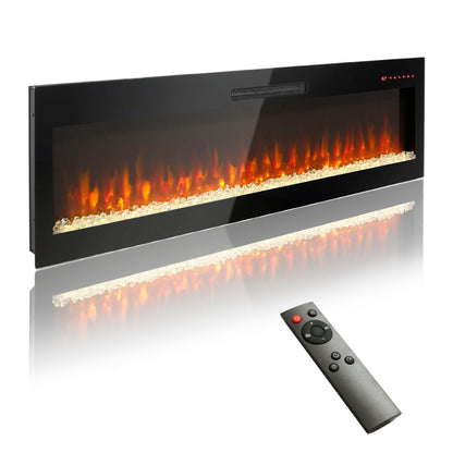 60" Electric Fireplace, Recessed And Wall Mounted Fireplace - Antique Black
