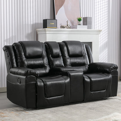 2 Seater Home Theater Recliner Manual Recliner Chair With A Storage Box And Two Cup Holders For Living Room - Black