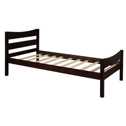 Twin Size Platform Bed With Headboard And Slat Support - Espresso