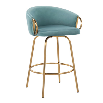 Claire - Contemporary / Glam Counter Stool (Set of 2) - Gold / Light Blue