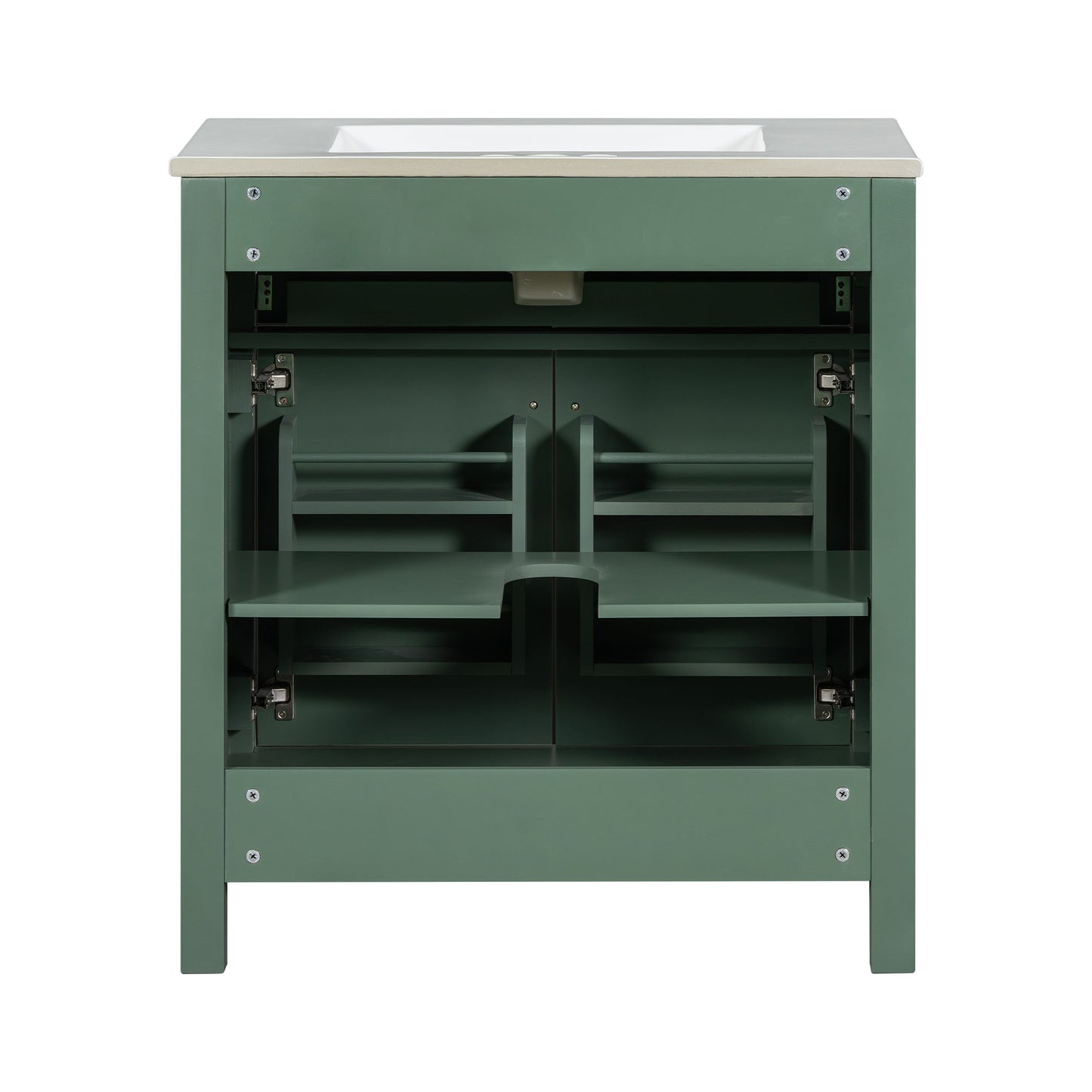 Bathroom Vanity With Ceramic Sink, Modern Single Bathroom Cabinet With 2 Doors And A Shelf, Soft Close Doors - Green