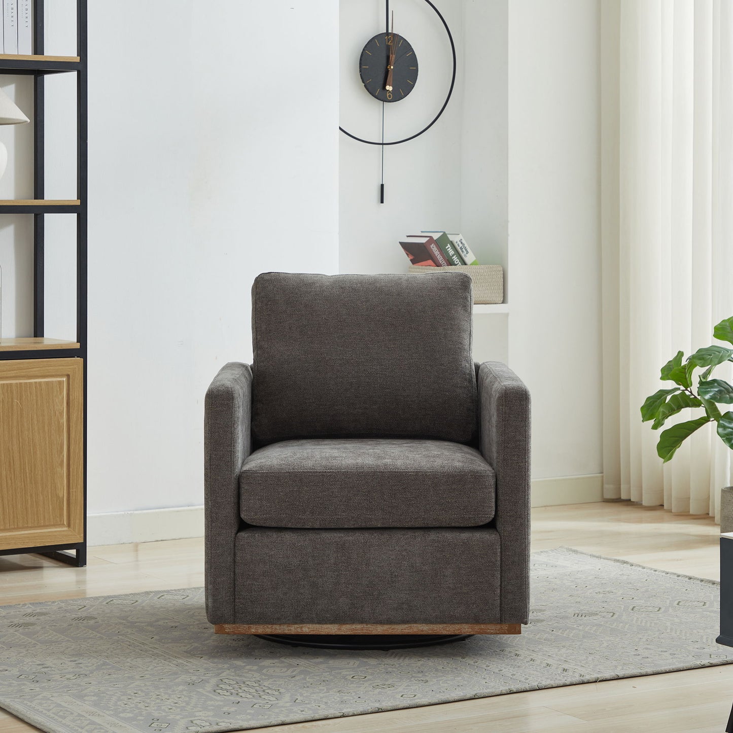 Modern Square Upholstered Swivel Accent Chair With Chenille Fabric - Charcoal
