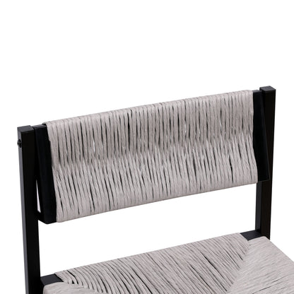 Hand Weave Bar Stools With Back Counter Height Bar Chairs (Set of 2), Paper Rope Woven Dining Stool For Kitchen, Home & Office - Gray