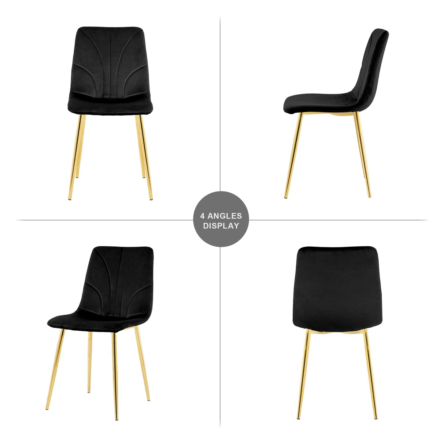 Modern Light Luxury Dining Chair With Gold Metal Legs (Set of 4) - Black