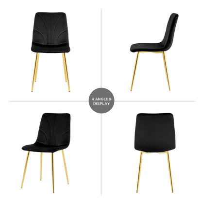 Modern Light Luxury Dining Chair With Gold Metal Legs (Set of 4) - Black
