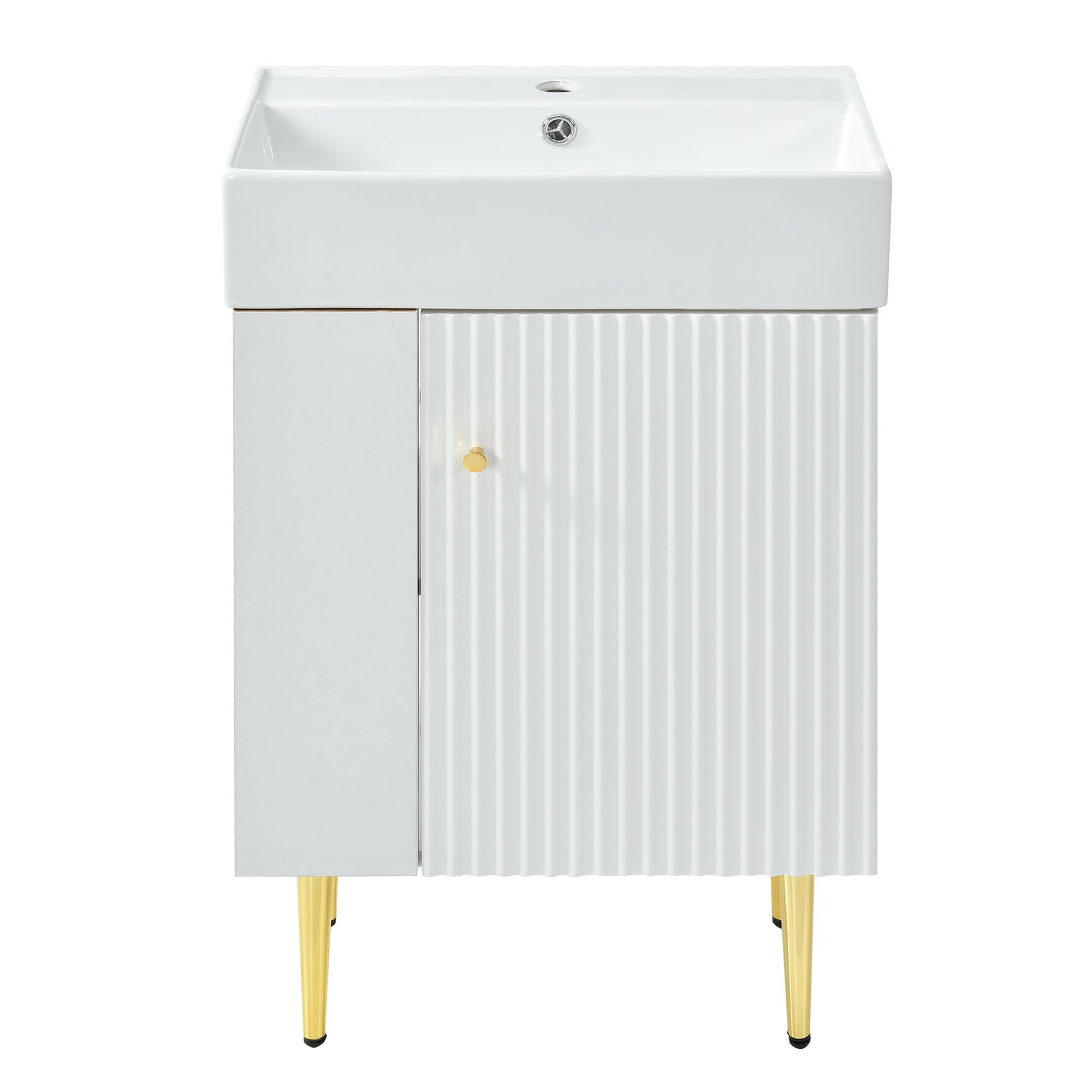 Hearth & Haven Amelia - Bathroom Vanity With Storage Cabinet, Single Ceramic Sink And Left Side Storage - White