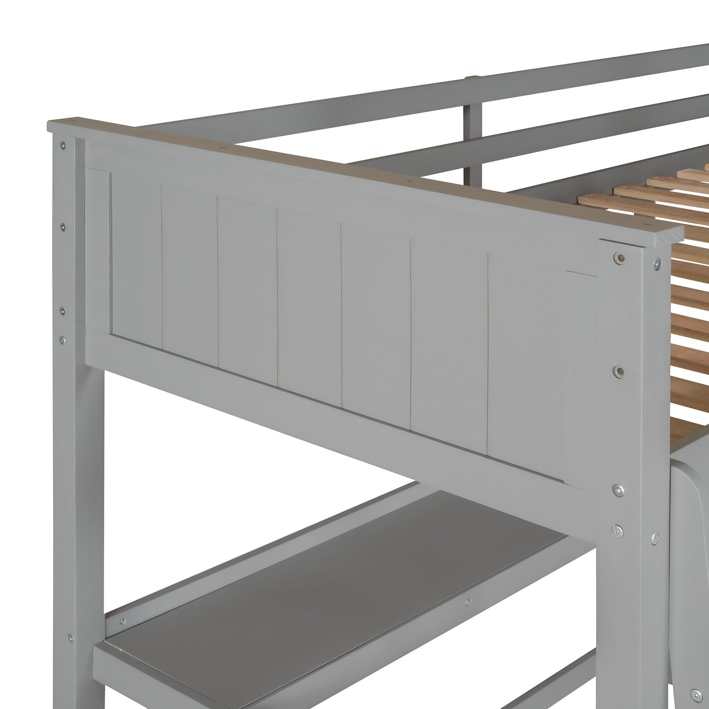 Twin Size Loft Bed With Drawers And Desk, With Shelves - Gray