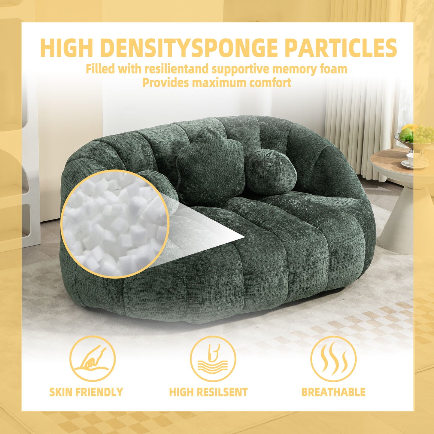 Bean Bag Sofa Lazy Sofa Durable Comfort Lounger High Back Bean Bag Chair Couch For Adults And Kids - Emerald
