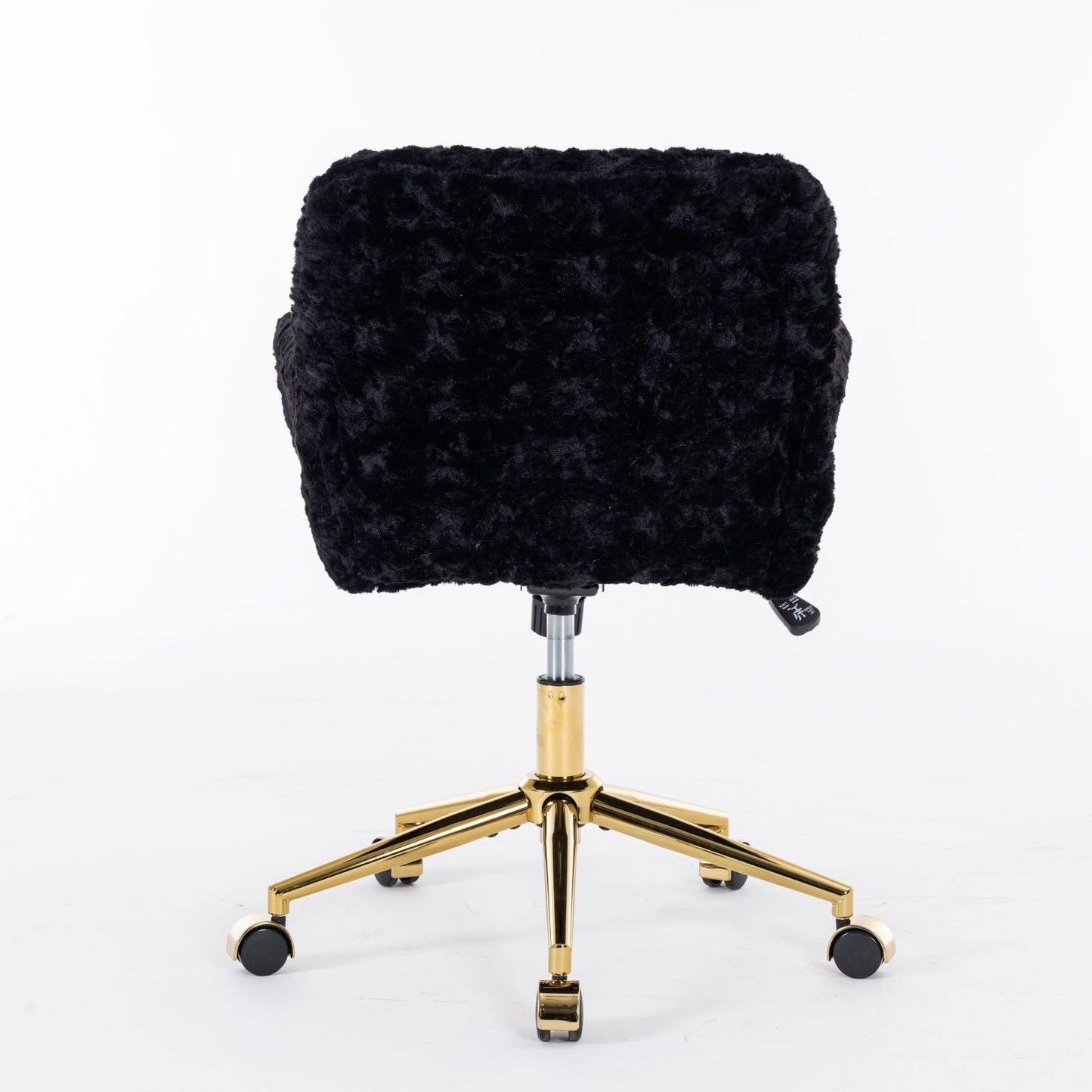 Office Chair, Artificial Rabbit Hair Home Office Chair With Golden Metal Base, Adjustable Desk Chair Swivel Office Chair, Vanity Chair - Black