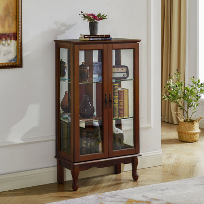Curio Cabinet Lighted Curio Diapaly Cabinet With Adjustable Shelves And Mirrored Back Panel, Tempered Glass Doors (3 Tier), (E26 Light Bulb Not Included) - Walnut