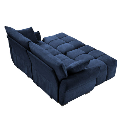 Cozy Plush 2 Seater Sofa Set With Ottomans And Throw Pillows - Blue