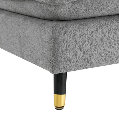 L Shaped Convertible Sectional Sofa 4 Seat Tufted Couch Set With Two Tone Adjust Legs Cloud Movable Ottoman - Gray