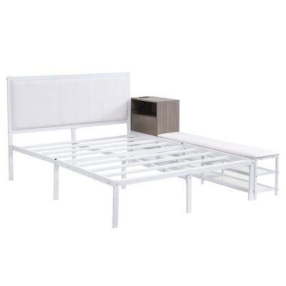 Full Size Platform Bed With 2 Tier Storage Shelves, Storage Cabinet - White