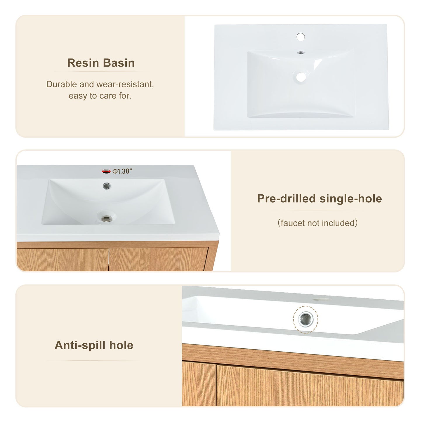 Bathroom Vanity Set With Sink, Combo Cabinet, Bathroom Storage Cabinet, Solid Wood Frame - Burly Wood