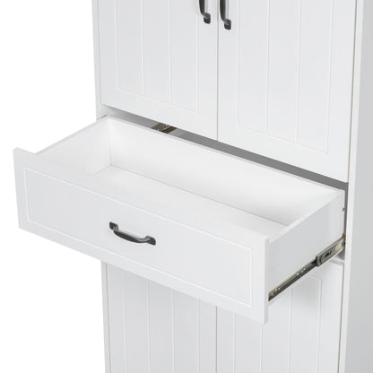 Modern Bathroom Storage Cabinet With 2 Laundry Baskets, 1 Drawer, Adjustable Shelf - White