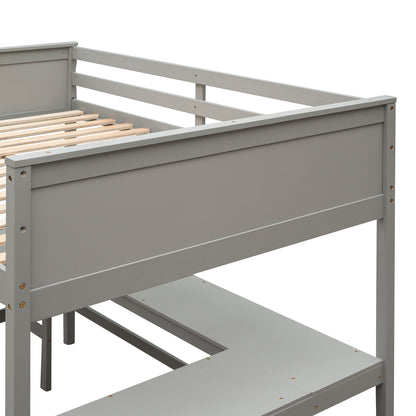 Full Size Loft Bed With Shelves With Desk - Gray