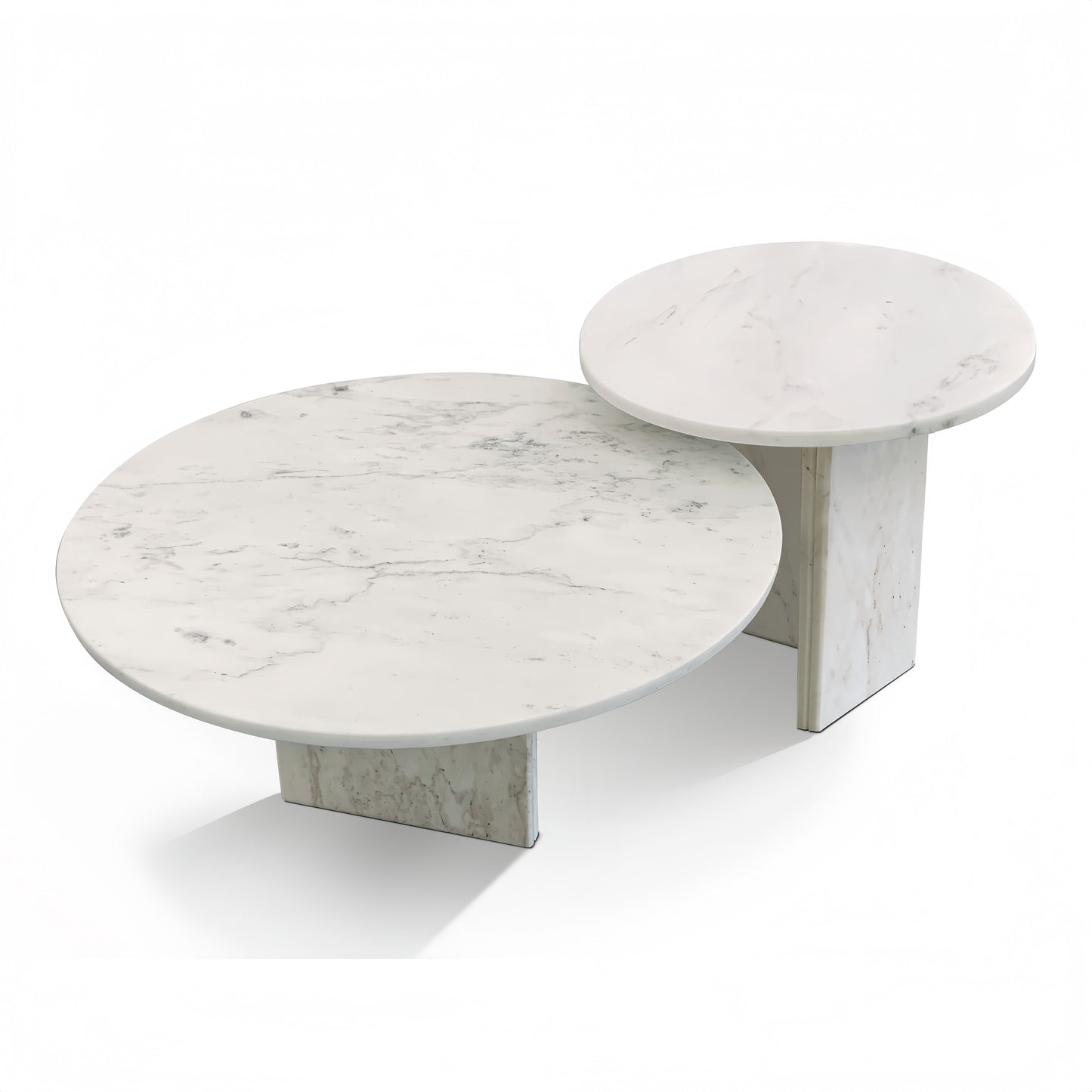 Luxury Snow Mountain Marble Coffee Table Set With Metal Base, Small Living Room Tables - White / Natural
