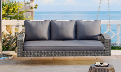 3 Person Porch Swing With Chains, Large Patio Swing Bench With Cushions For Backyard, Garden, And Poolside - Gray