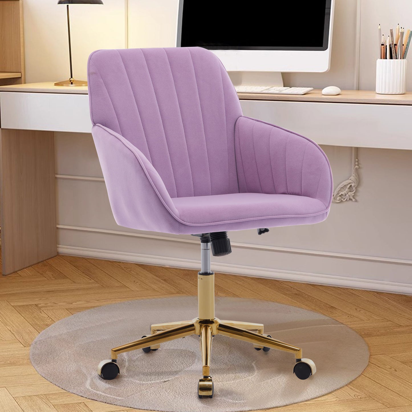 Ergonomic Swivel Office Chair With Backrest, Adjustable And Comfortable For Long Sitting - Lilac