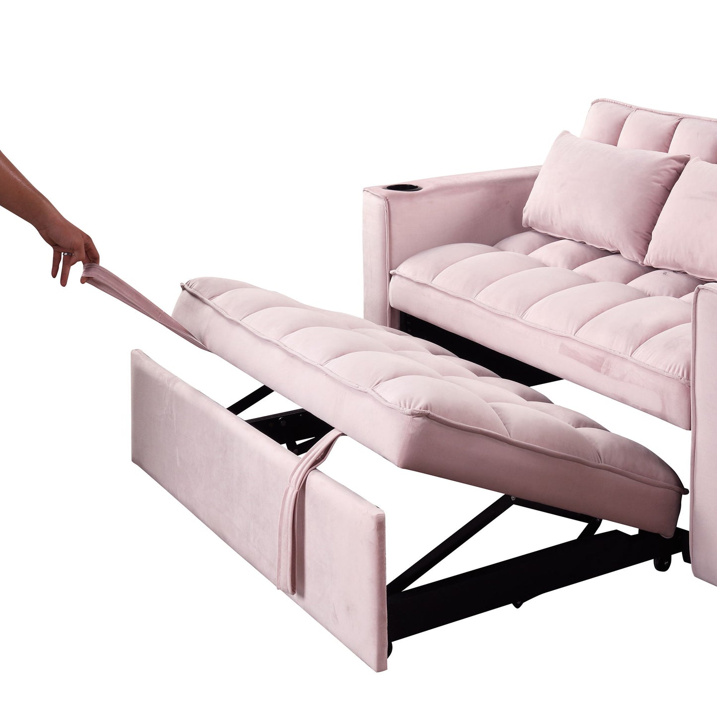 Multi Functional Sofa Bed With Cup Holder And USB Port For Living Room Or Apartments - Pink