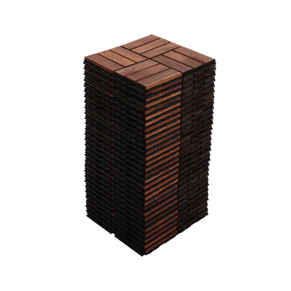 Acacia Wood Interlocking Deck Tiles Checker Pattern, 10 Piece Square Acacia Hardwood Outdoor Flooring For Patio, Bancony, Pool Side - Brown