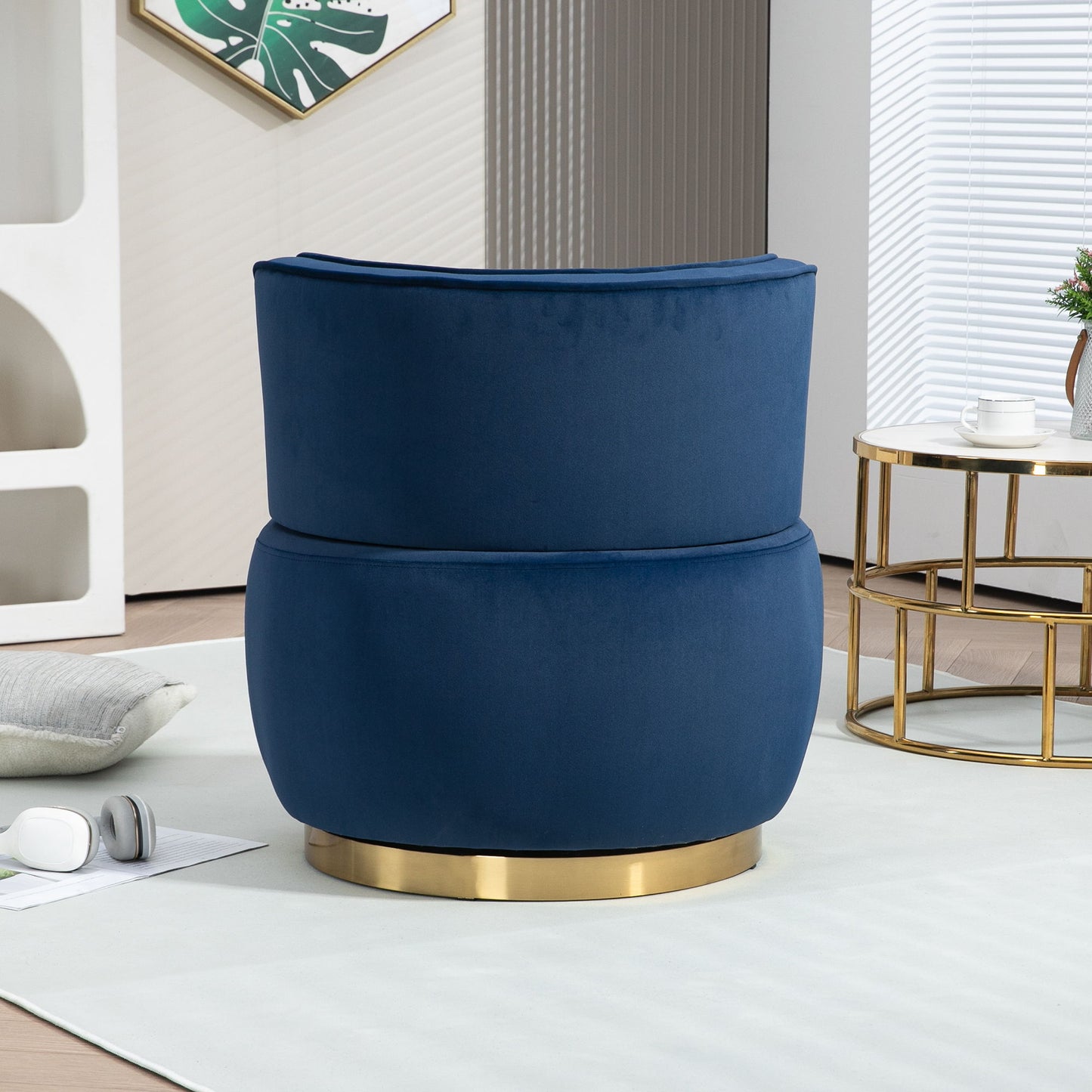 Coolmore - Swivel Barrel Chair, 360 Degree Swivel Accent Sofa Chair With Soft Velvet - Navy